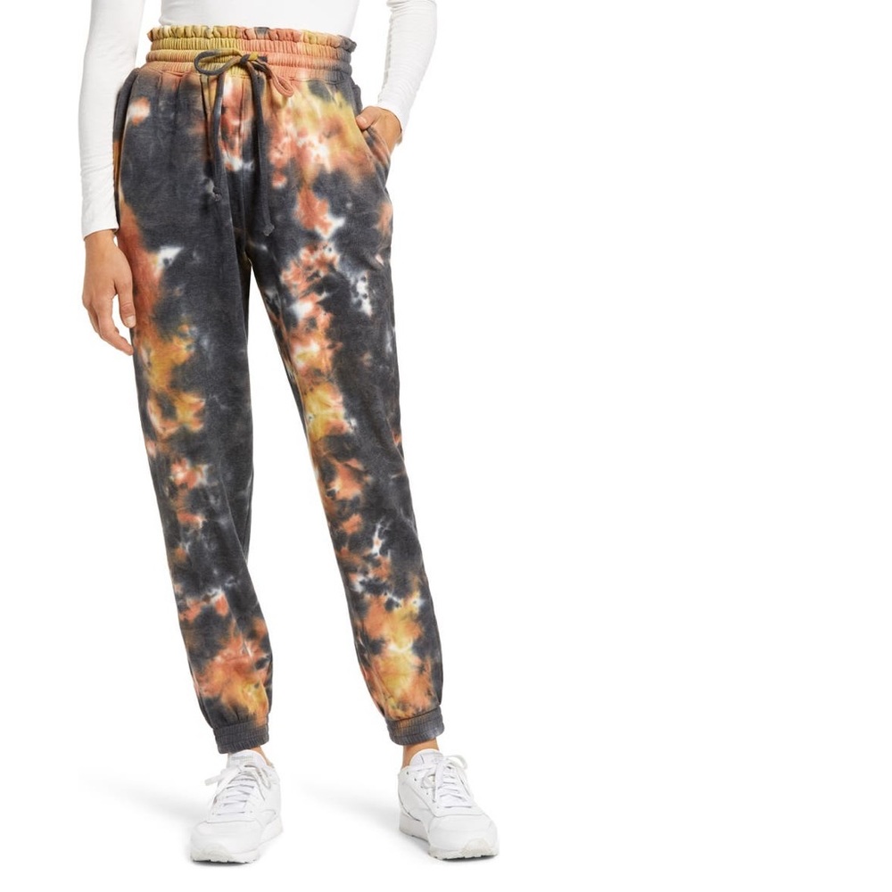 Love, Fire Tie Dye Smocked Waist Sweatpants